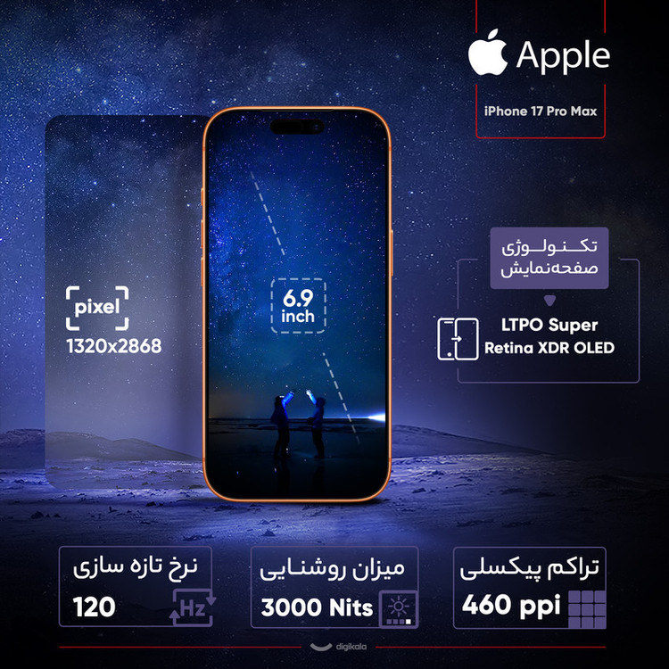گوشی موبایل اپل مدل iPhone 17 Pro Max ZAA تک سیم کارت + eSim ظرفیت 256 گیگابایت و رم 12 گیگابایت - نات اکتیو-بدون ریجستر