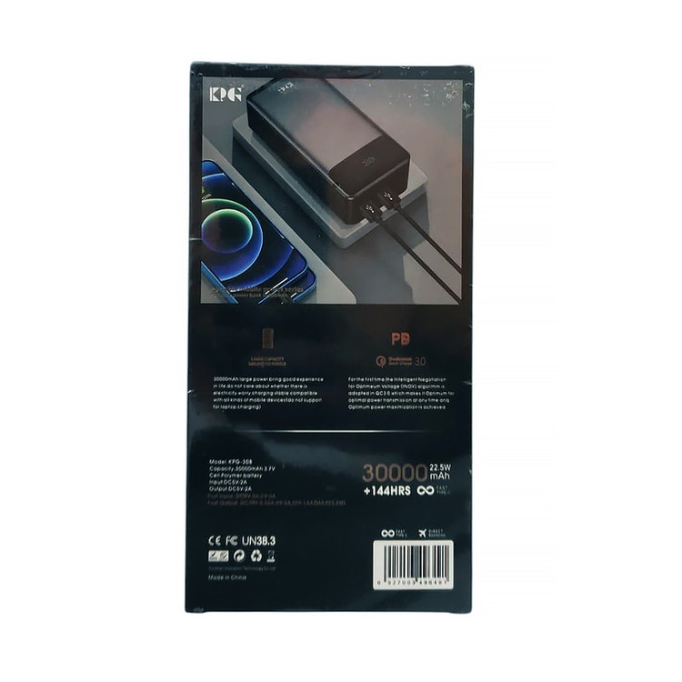 پاوربانک کی پی جی مدل KPG-308 ظرفیت 30000 میلی آمپر ساعت