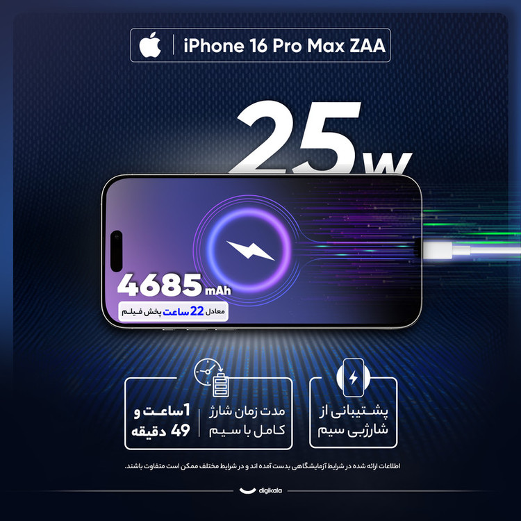 گوشی موبایل اپل مدل iPhone 16 Pro Max ZAA دو سیم کارت ظرفیت 256 گیگابایت و رم 8 گیگابایت- استوک بدون ریجستر